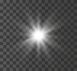 
A bright white star explodes on a transparent background. Vector illustration.