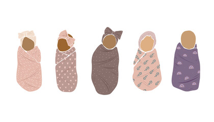baby boho modern scandinavian style. abstract minimalism. newborn baby in a cocoon. ideal for postcards, parties, social media stories and bloggers