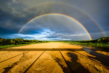 A double rainbow over the Letaba river in Kruger NP in South Africa.