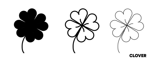 Obraz premium Clover icon design. Happy St. Patrick's day. Editable icon illustration and silhouette design. Vector illustration isolated on white background.