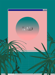 Tropical plant and vintage OS window, future classic - retro vibe / nostalgia feeling blank 80s 90s style template