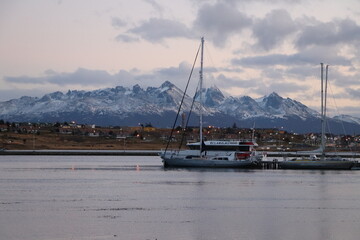 Fototapeta premium Sunset in Ushuaia, Tierra del Fuego.