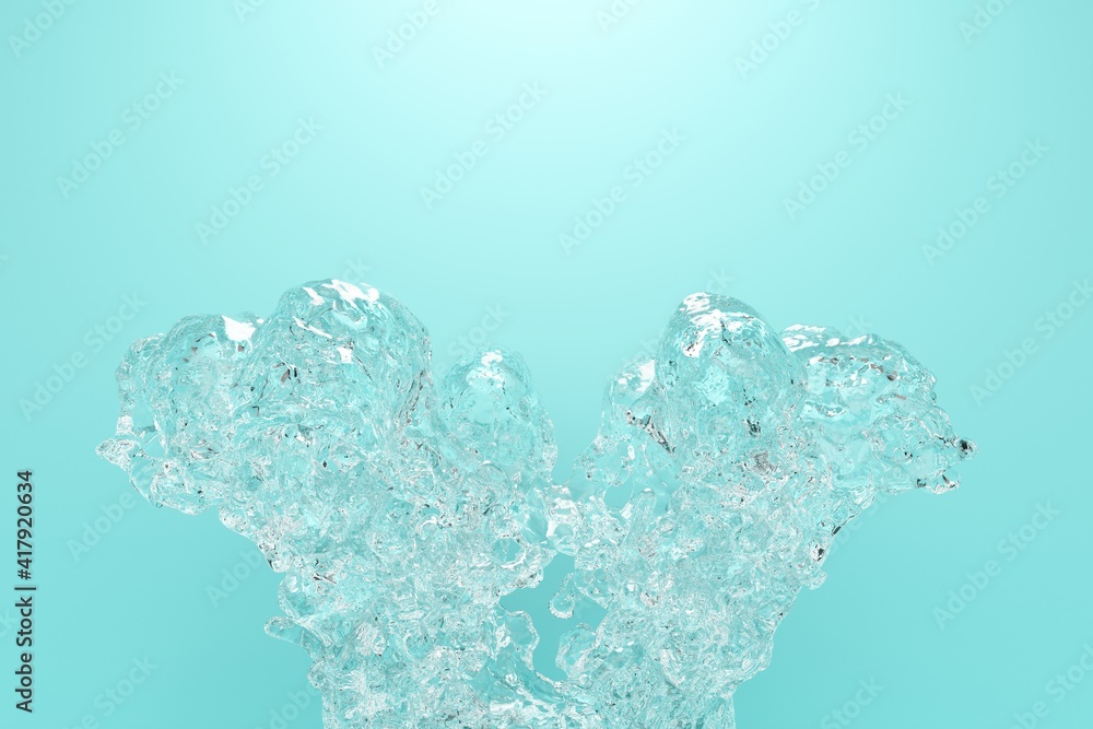 Poster splashing water on blue background with overhead light. 3d rendering