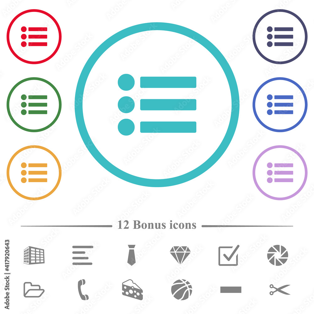 Poster bullet list flat color icons in circle shape outlines