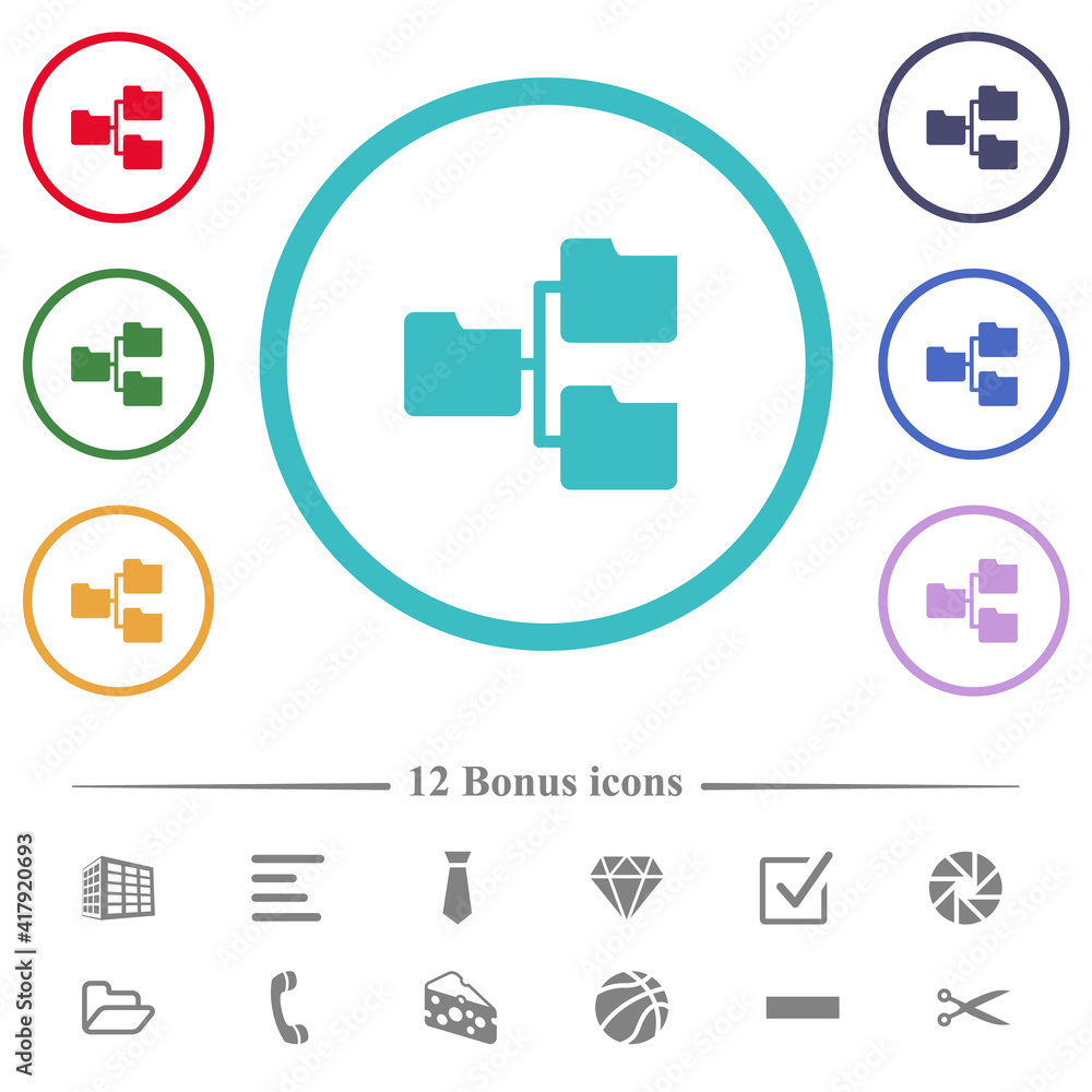 Poster shared folders flat color icons in circle shape outlines