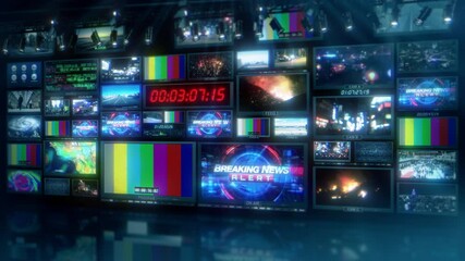 TV Broadcast News Virtual Studio Set - Background Loop 4K. Does not contain any recognizable people or property. All content created by eyeidea and each screen available in our portfolio.