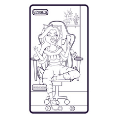 Happy girl playing online. Online streaming concept - Vector