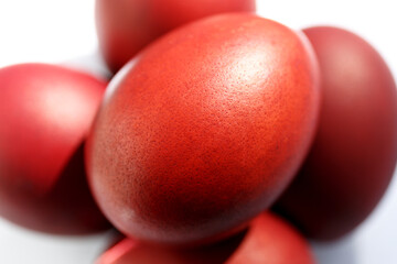 Red Easter eggs. Top view. Coloring the eggs according to the old eco-friendly method with natural dye onion husks