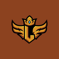 Letter L With wing and crown in gold and luxury style