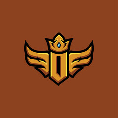 Letter O With wing and crown in gold and luxury style