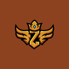Letter Z With wing and crown in gold and luxury style