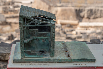 Bronze replication of ancient buildings in Beit She'an National Park in Israel