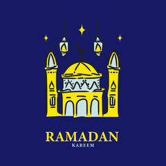 Flat ramadan kareem design vector on blue background