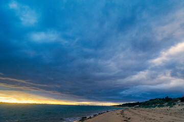 Gloomy clouds, sunset over the sea, storm, Huelva