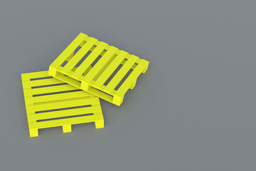 Pallet for transporting goods on gray background. Copy space. 3d rendering