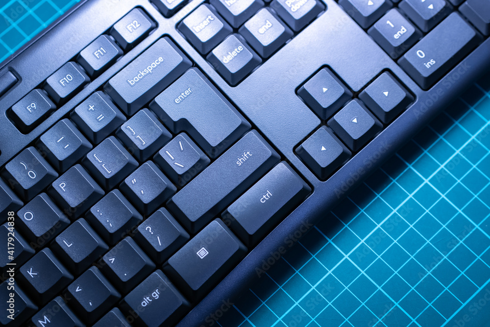 Poster black keyboard close-up. computer keyboard top view. computer peripherals. work on a pc. computer co