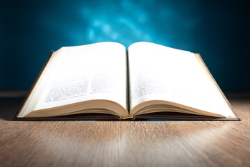 An open Bible on the table of a Catholic preacher. Word of god. Bible study. Christian faith. Appeal to God. Catholicism the concept. Catholic faith.