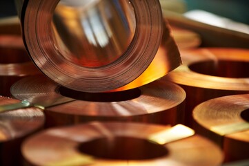 Many rolls of copper, warehouse copper plates.