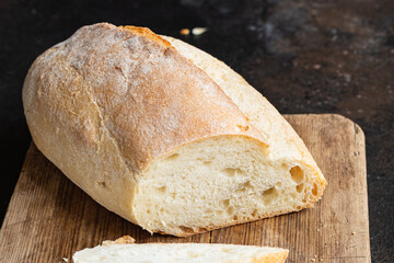 White loaf bread fresh bakery pastry wheat dough baking snack healthy meal top view copy space for text food background rustic image