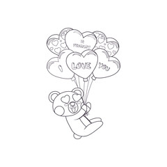 Teddy bear with heart balloons. Valentines day - Vector