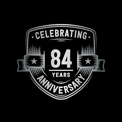 84 years anniversary celebration shield design template. Vector and illustration.