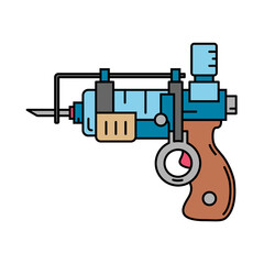Line color medical healthcare art icon injection gun. Professional equipment symbol. Science, pharmacy, medic, chemistry background emblem element. Laboratory test. Vector medical outline illustration