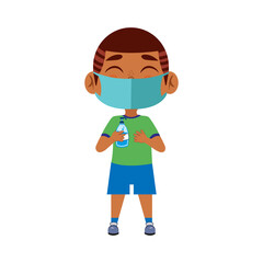 Boy with antibacterial gel and face mask - Vector