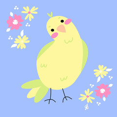 Cute little vector parrot isolated on blue background.Сhildish character. 