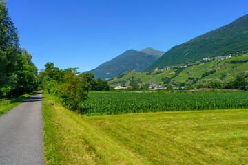 Landscape along the Sentiero della Valtellina, Italy, from the cycleway