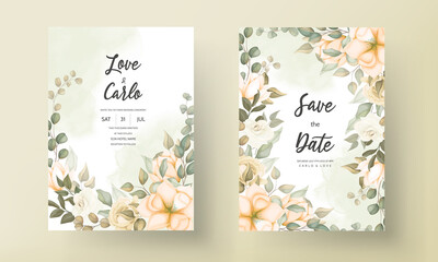 Modern wedding invitation card with beautiful flowers