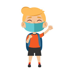 Boy waving wearing masks - Vector illustration design