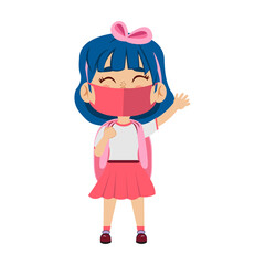 Girl waving wearing masks - Vector illustration design