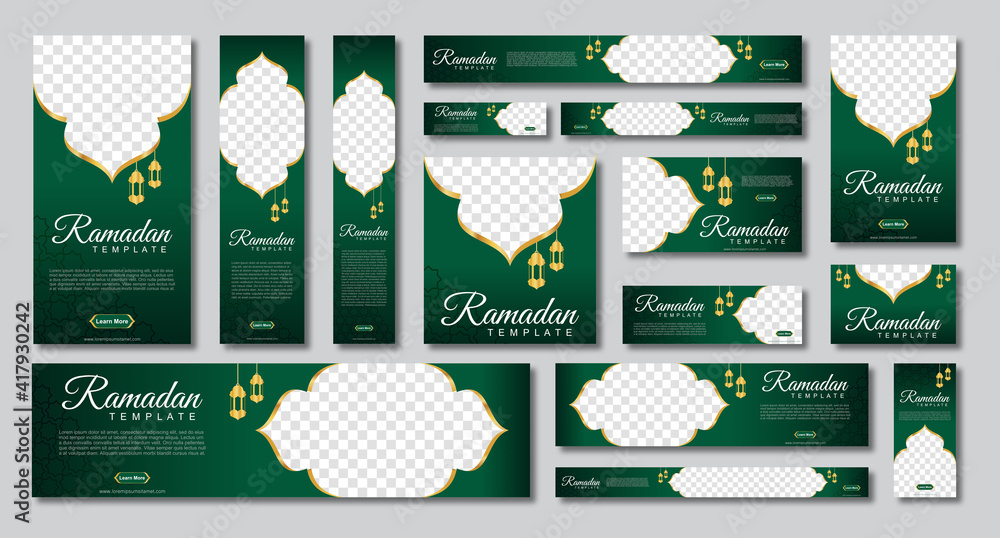 Poster set of ramadan web banners of standard size with a place for photos. ramadan template design. vector