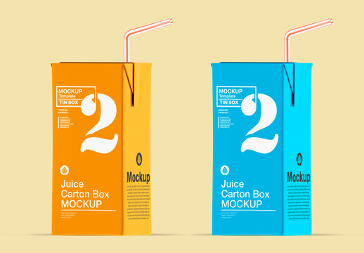Juice Carton Box with Straw Mockup