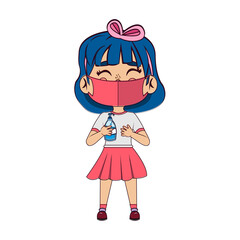 Girl with antibacterial gel and face mask - Vector