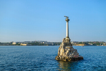 Obraz premium Monument to the Sunken Ships, one of symbols of Sevastopol (Crimea). Constructed in 1905 in memory of siege of city during Crimean war in XIX
