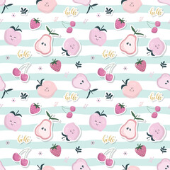 Cartoon seamless pattern. Summer fruit background. Girly. Raster