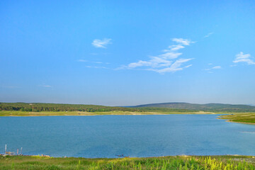Fototapeta na wymiar Panorama of Simferopol reservoir. This is largest artificial reservoirs in Crimea