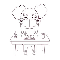 Girl studying wearing a face mask. Back to school - Vector illustration