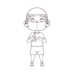 Boy with antibacterial gel and face mask - Vector