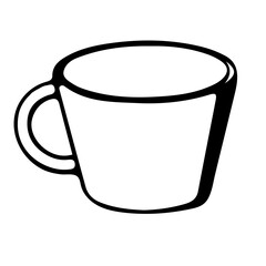Black and white hand drawing outline vector illustration of a cup for hot tea or coffee isolated on a white background