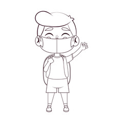 Boy waving wearing masks - Vector illustration design