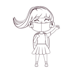 Girl waving wearing masks - Vector illustration design