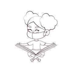 Girl reading wearing a face mask. Back to school - Vector illustration
