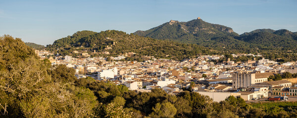 Felanitx village and Sant Salvador mountain, Mallorca, Balearic Islands, Spain