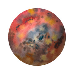 mars watercolor painted. The planet Mars. abstract planet. watercolor background in a circle.