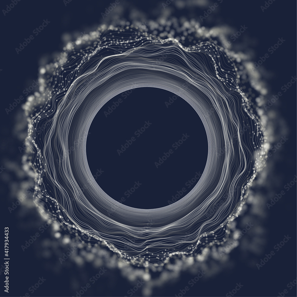 Poster circle sound wave vector background. tunnel flow wave data. music hud background