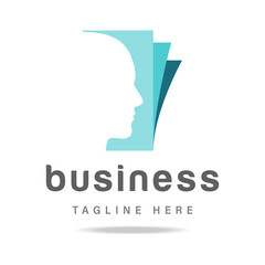 Abstract human profile silhouette head logo blue color on book background.Design template icon for business company.Identity sign education, school, science,improvement,innovation.Vector illustration.