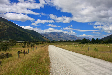 Fototapeta na wymiar Scenic gravel road near Glenorchy at Lake Wakatipu