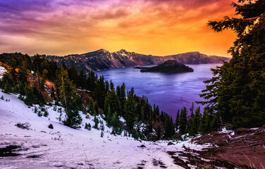 Sunset Views on Crater Lake, Crater Lake National Park, Oregon © Stephen